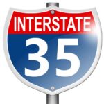 Interstate highway 35 road sign isolated on white background