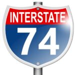 Interstate highway 74 road sign isolated on white background