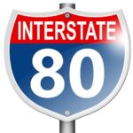 Interstate highway 80 road sign isolated on white background
