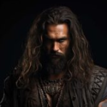 Actor Momoa with long hair.